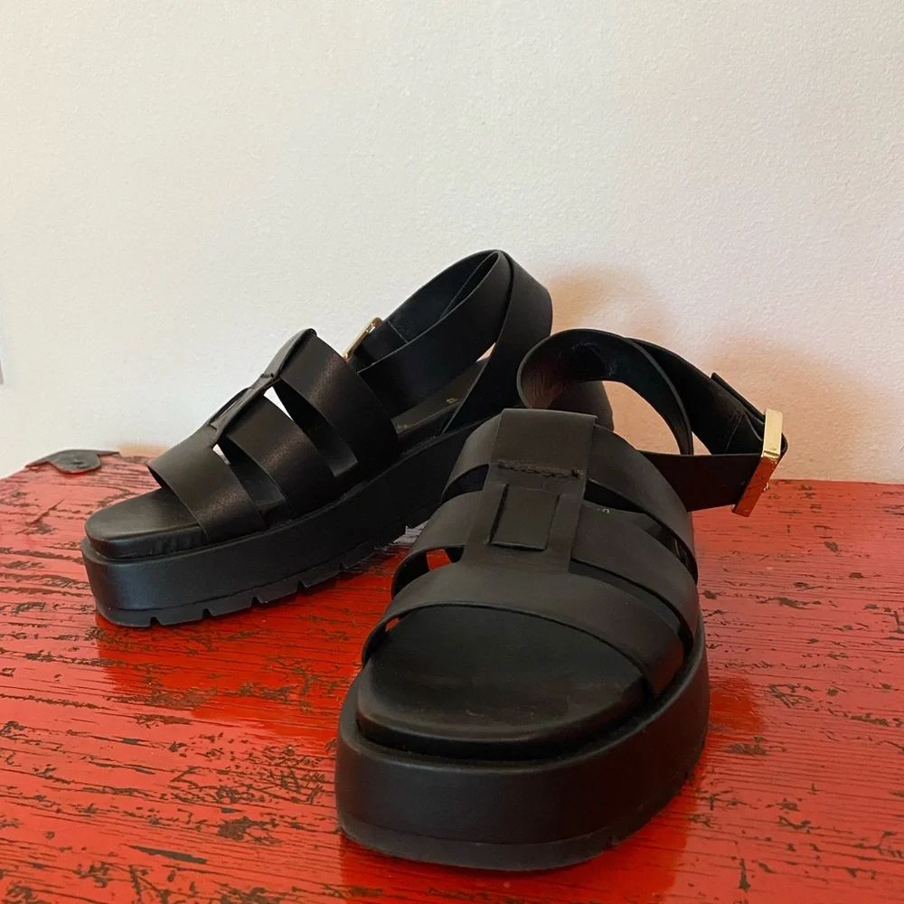 🖤HP🖤 Authentic Leather Zara Platform Chunky Fisherman Sandals US 9 EU 40 - Picture 8 of 12
